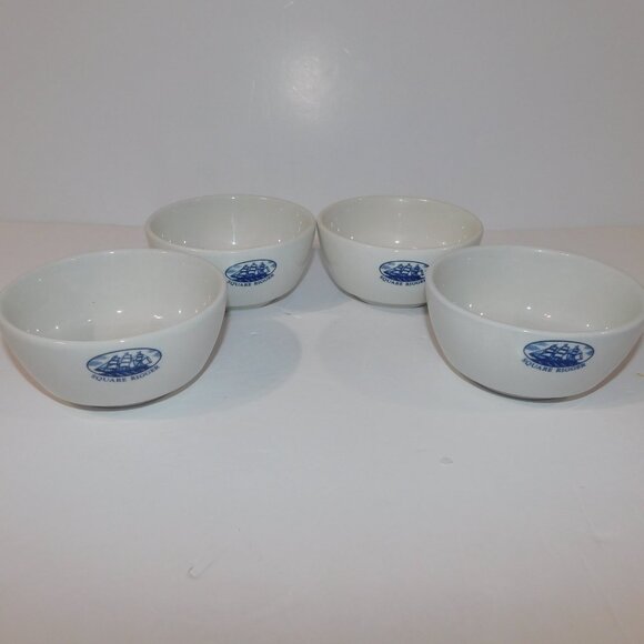 Lands End Square Rigger Cereal Cowder Bowl Set of 4 Vintage 80s White Blue Boat - Picture 2 of 6